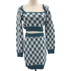 Unique Vintage Blue and White Argyle Mini Skirt